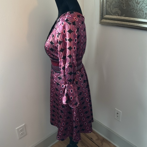 Bisou Bisou silky satin Top crossed V cleavage 90’s line A line dress Sz S - Picture 5 of 7